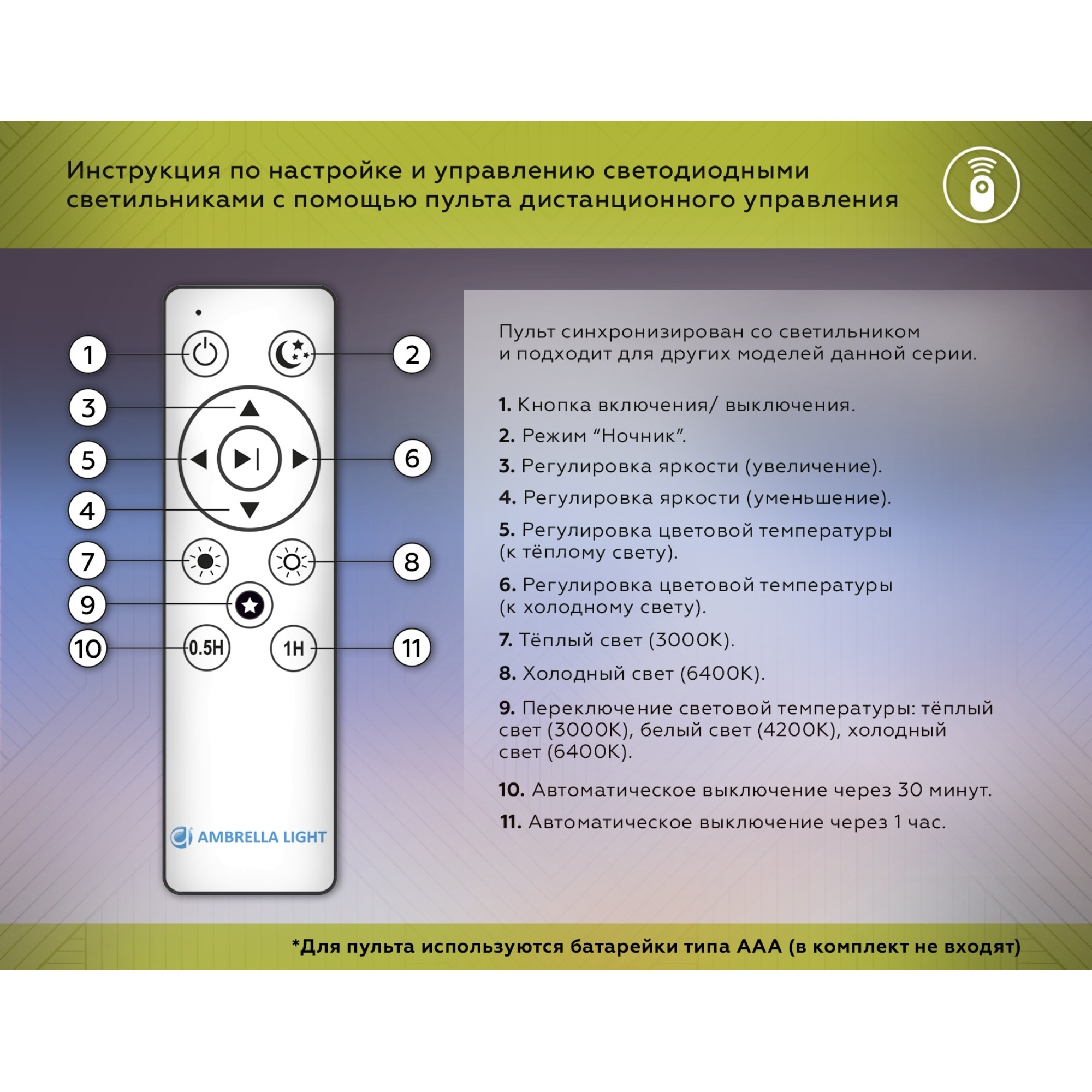 Потолочный светильник черный/светлое дерево IP20 60W D490*80 (ПДУ ИК) Ambrella light