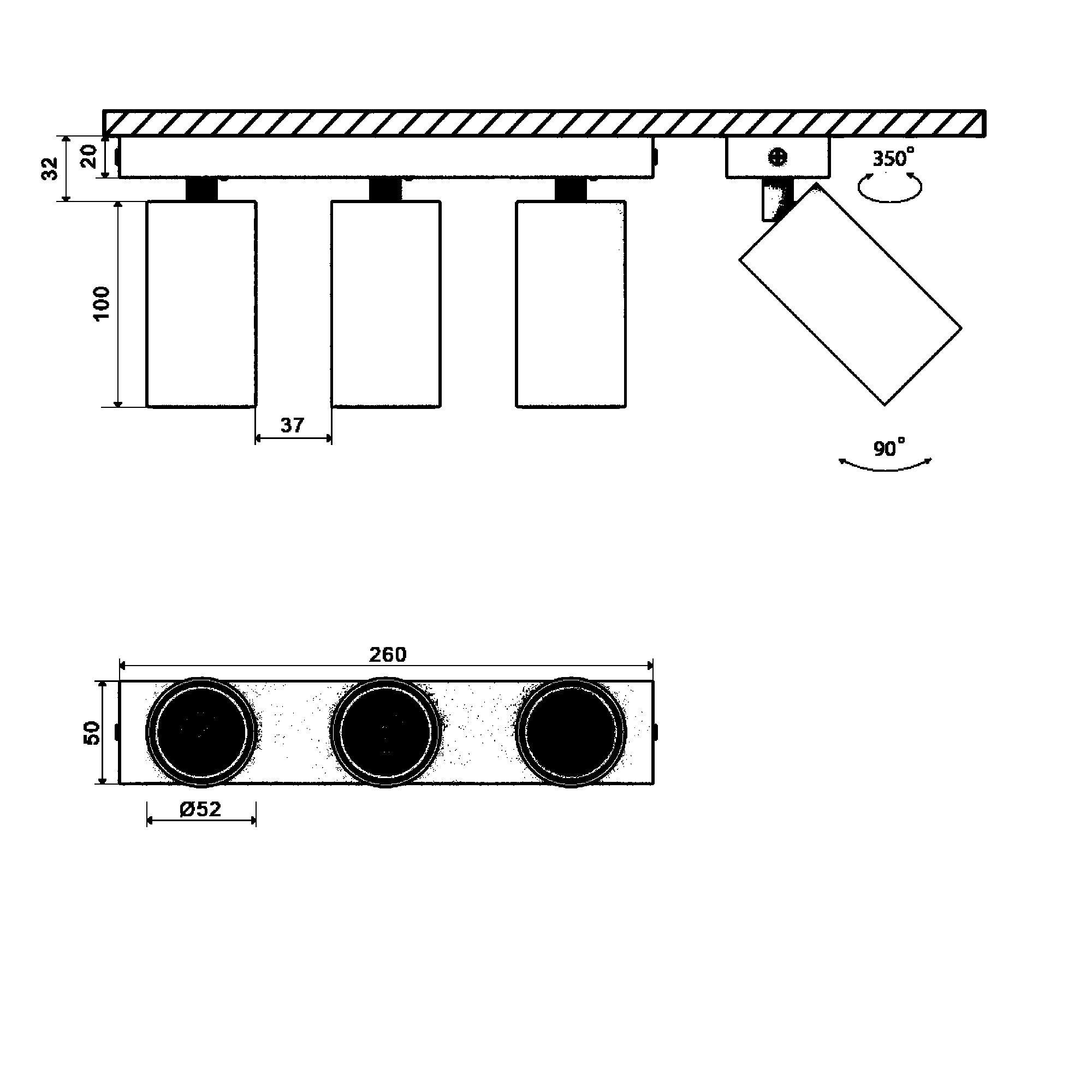 Крепление сменное М13 MINI VILLY, поворотное накладное тройное, цвет черный SWG