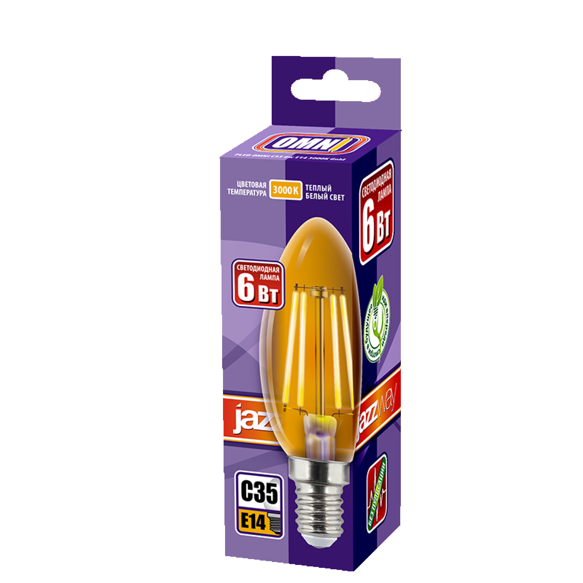 Лампа светодиодная декоративная PLED OMNI C35 6w E14 3000K Gold