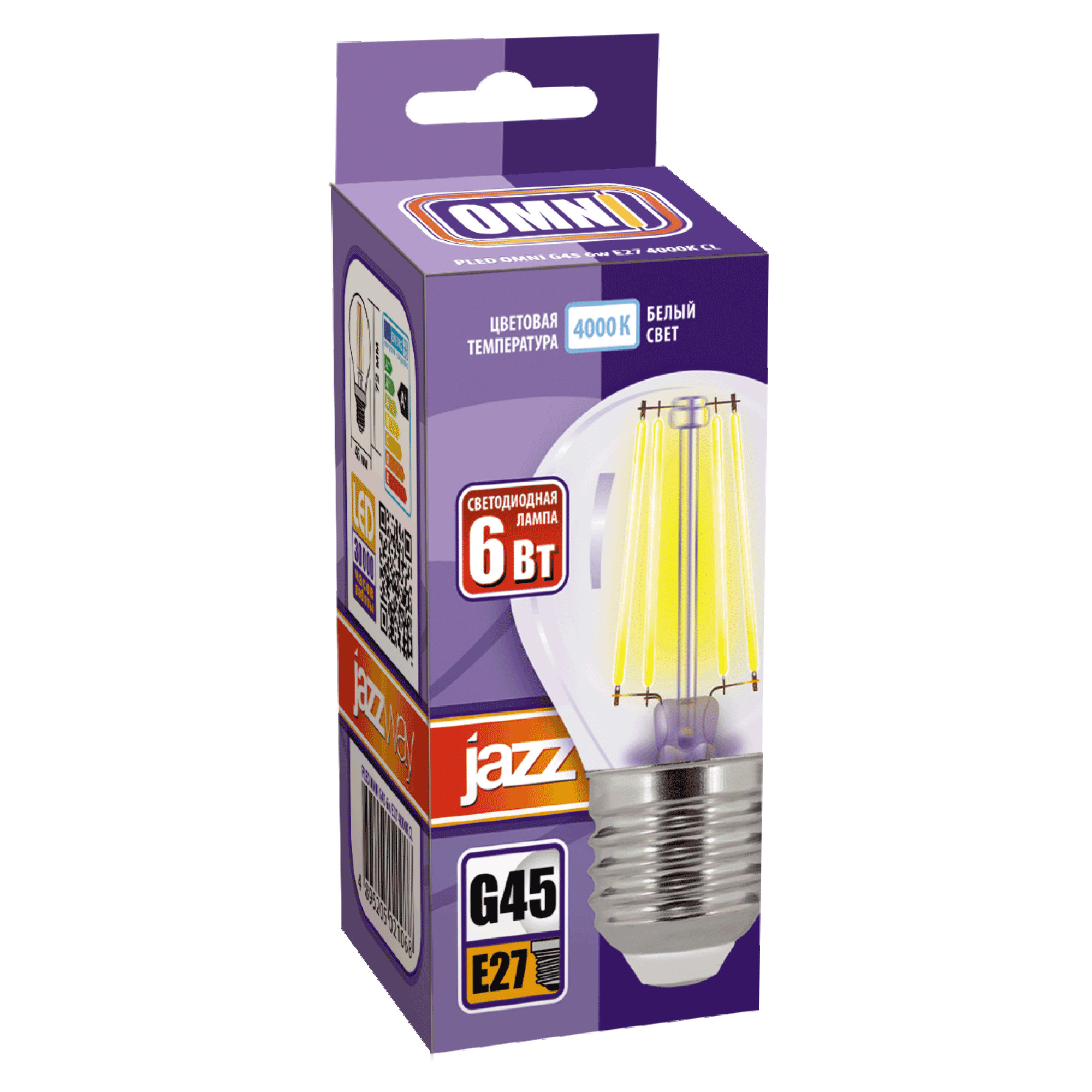 Лампа светодиодная декоративная PLED OMNI G45 6w E27 4000K CL Jazzway