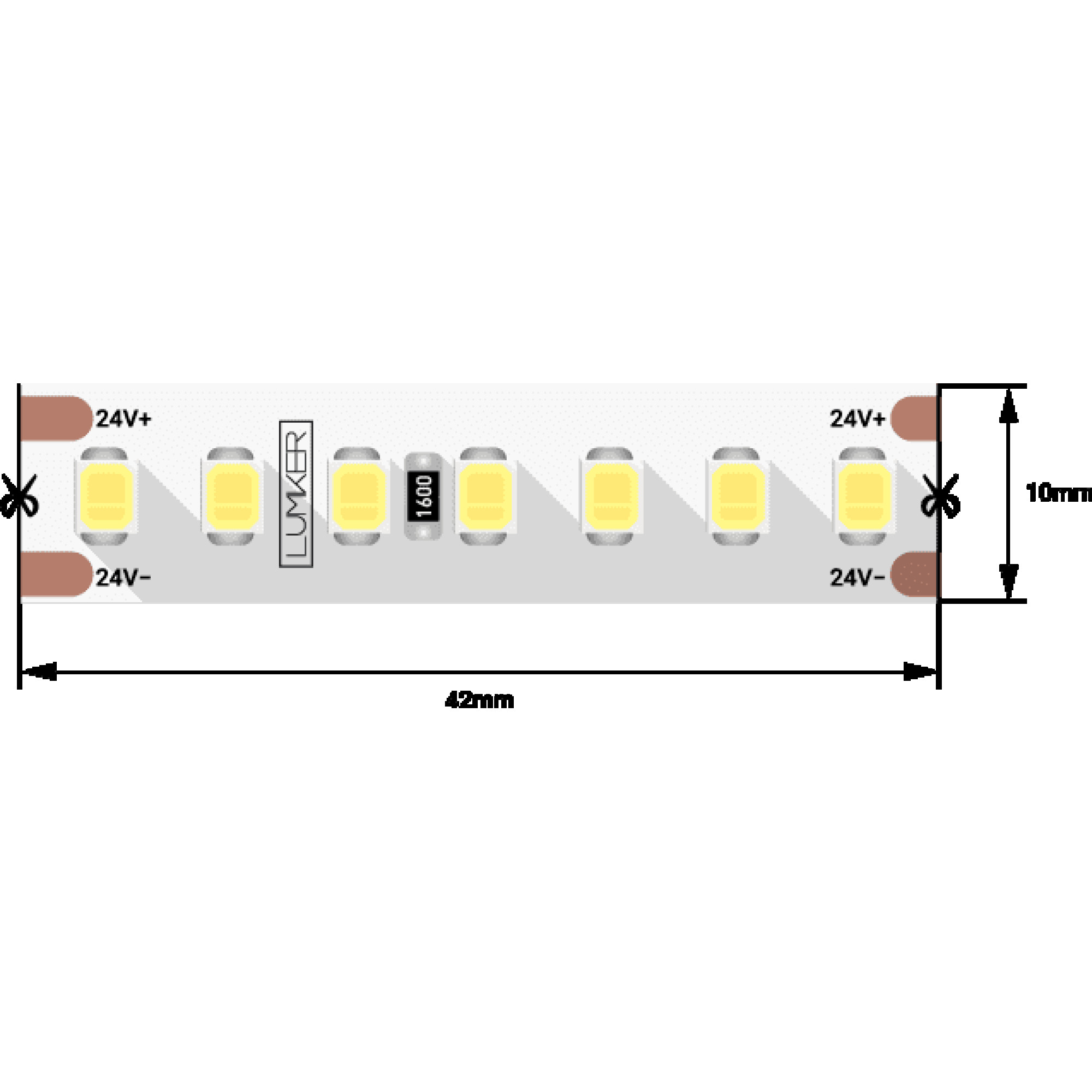 Лента светодиодная LUX2835 168LED/м 17Вт/м 24В IP33 Цвет:Теплый белый (2700K) (1метр) SWG