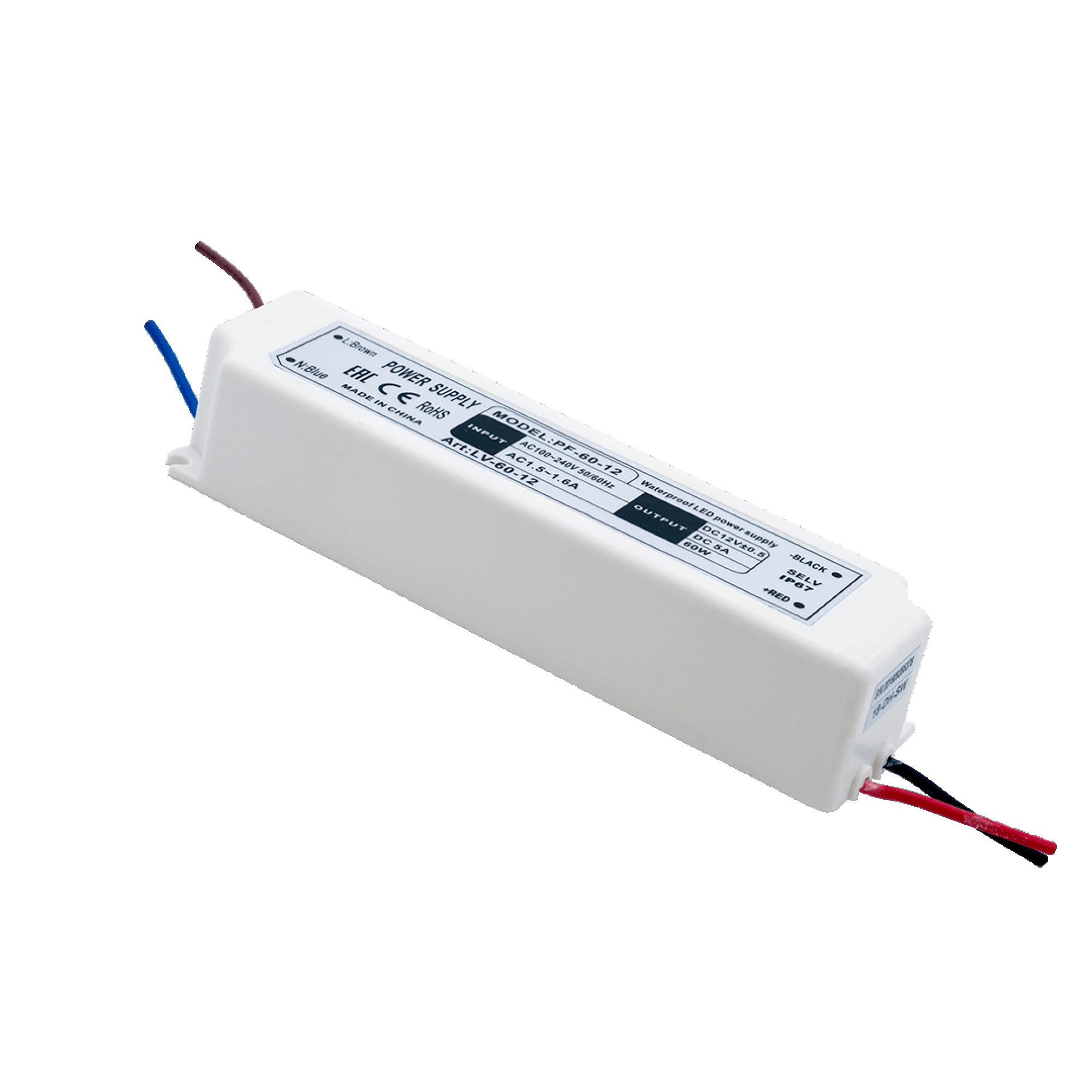 Блок питания для ленты IP 67 пластик 60 W, 12V SWG
