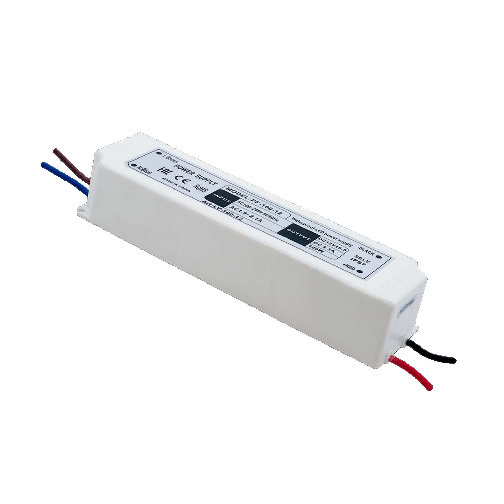 Блок питания для ленты IP 67 пластик 100 W, 12V SWG