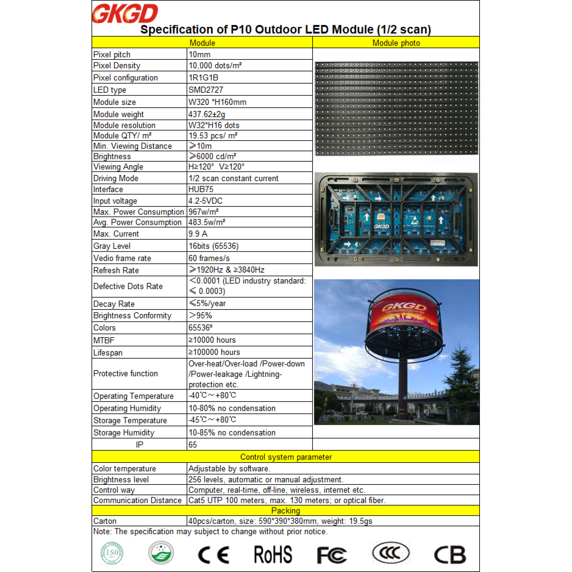 Модуль светодиодный Outdoor P10 SMD2727 RGB (320*160) GKGD1E-A248 GKGD