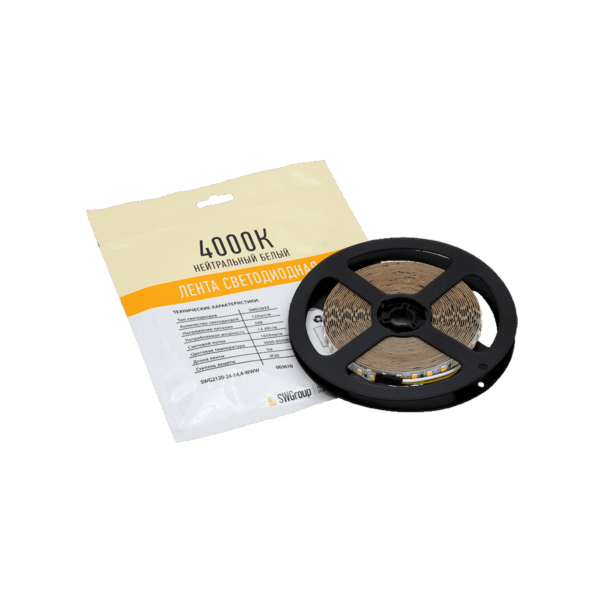 Лента светодиодная ПРО SMD2835 120LED/м 14,4Вт/м 24В IP20 Цвет:Микс (3000+6000K) (1метр)SWG