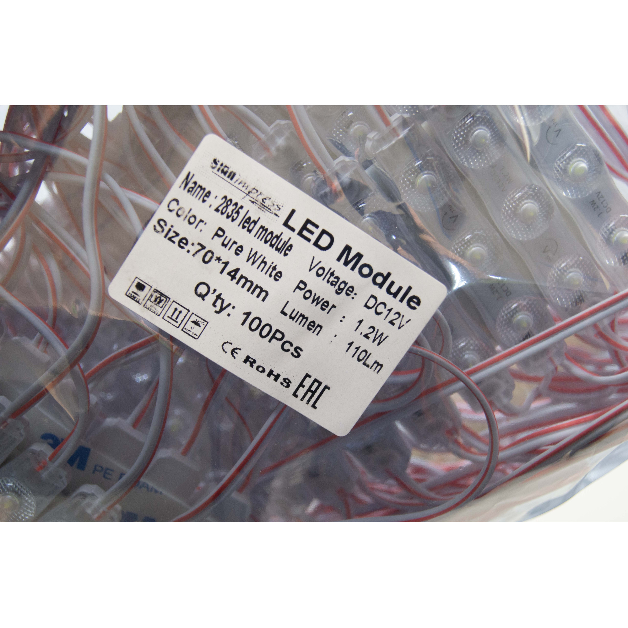 Модуль светодиодный 7014 3 SMD 2835 1,2Вт 110Лм 6000К-6500К (с линзой 170) 3M - 1шт. SignImpress