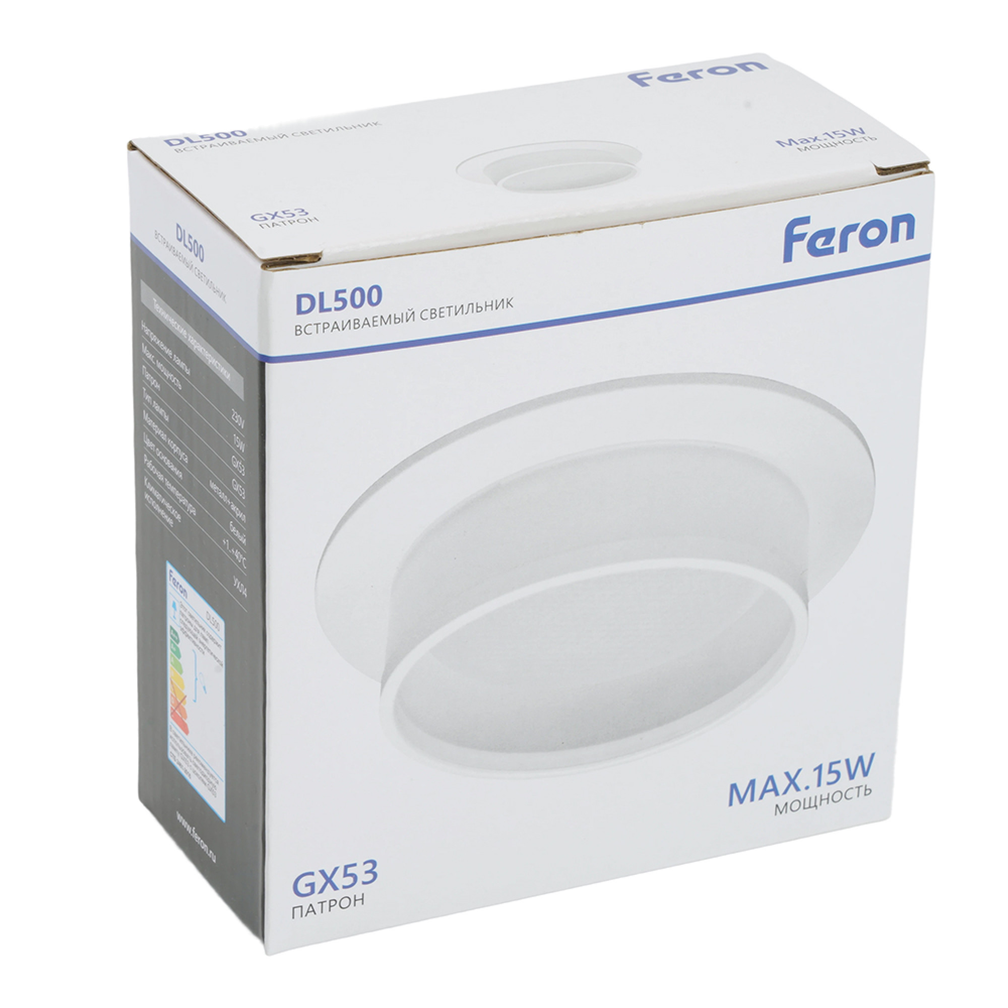 Светильник встраиваемый DL500 потолочный GX53 белый круг Feron