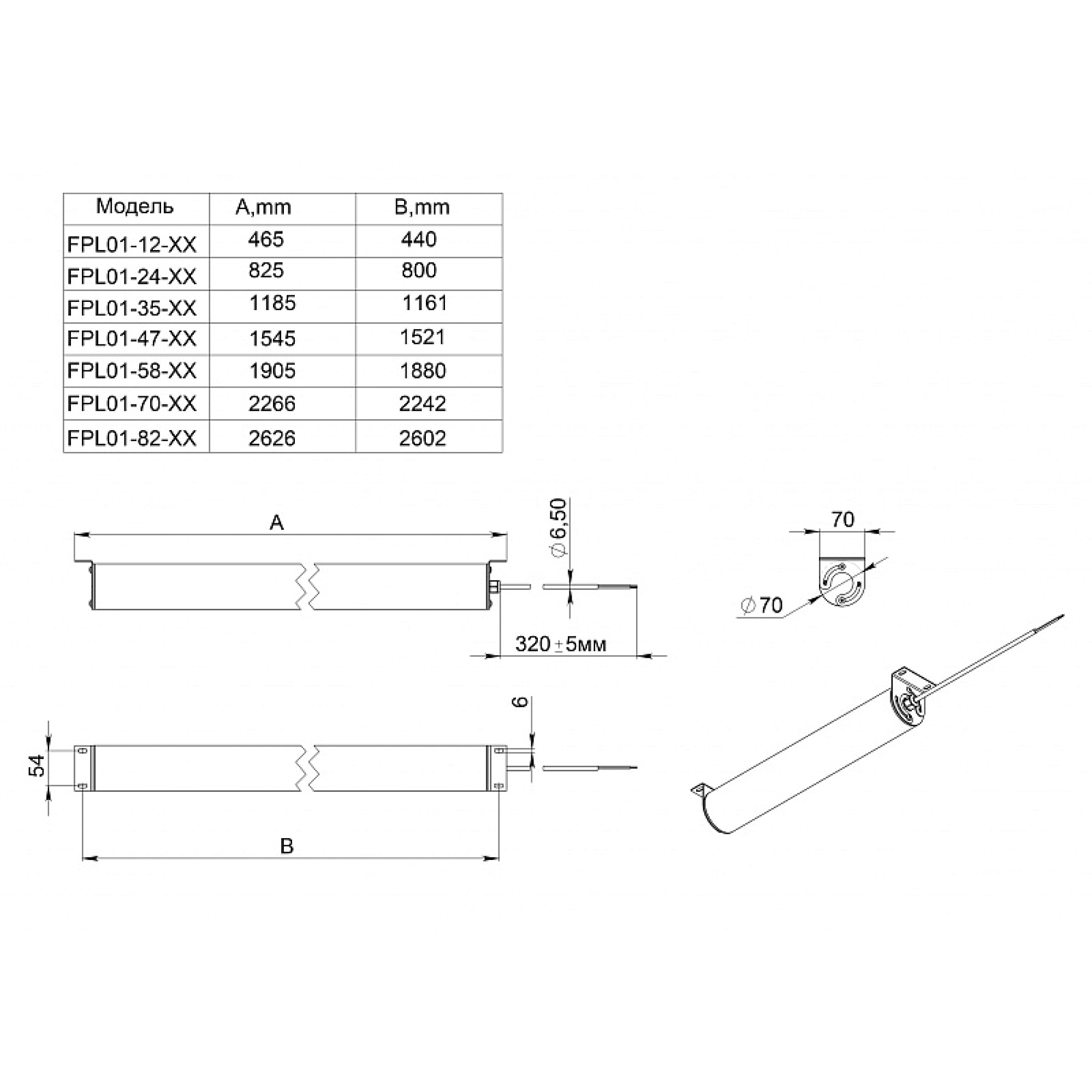 Светильник светодиодный FPL 01-47-850 (47 Вт, 6203 Лм, 1,5 m, 2,1 кг) Ферекс
