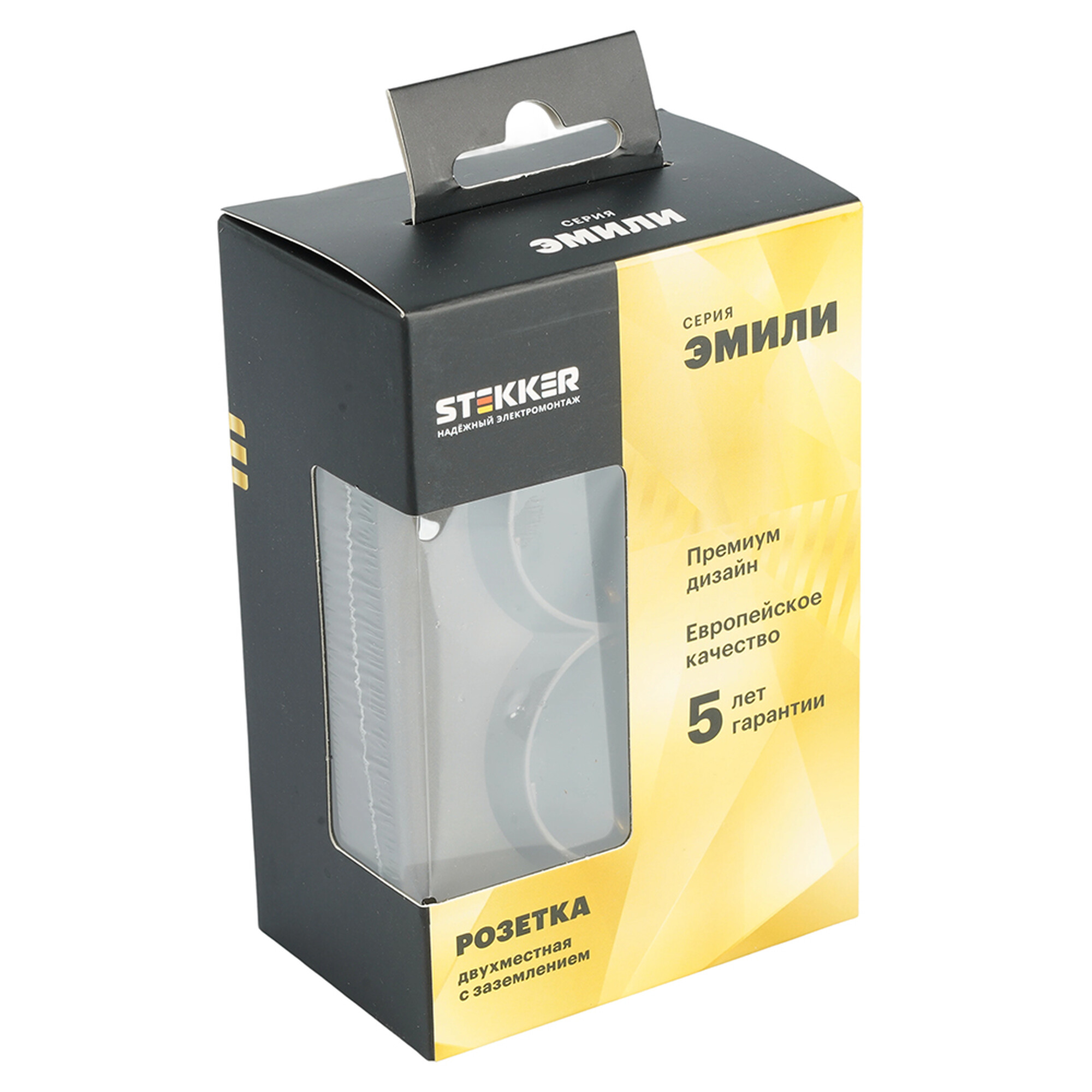 Розетка 2-местная с защитной шторкой с/з, 250В, 16А, серия Эмили, RST16-5114-09, антрацит, soft touch
