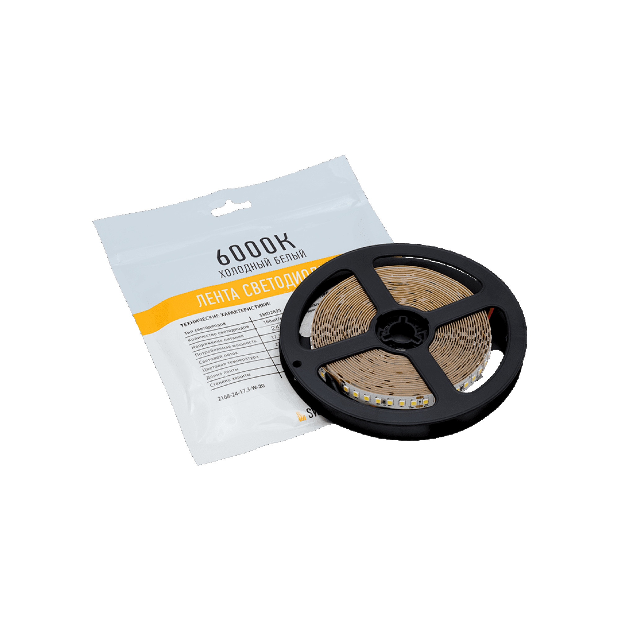 Лента светодиодная ПРО SMD2835 168LED/м 17,3Вт/м 24В IP20 Цвет:Холодный белый (1метр) SWG