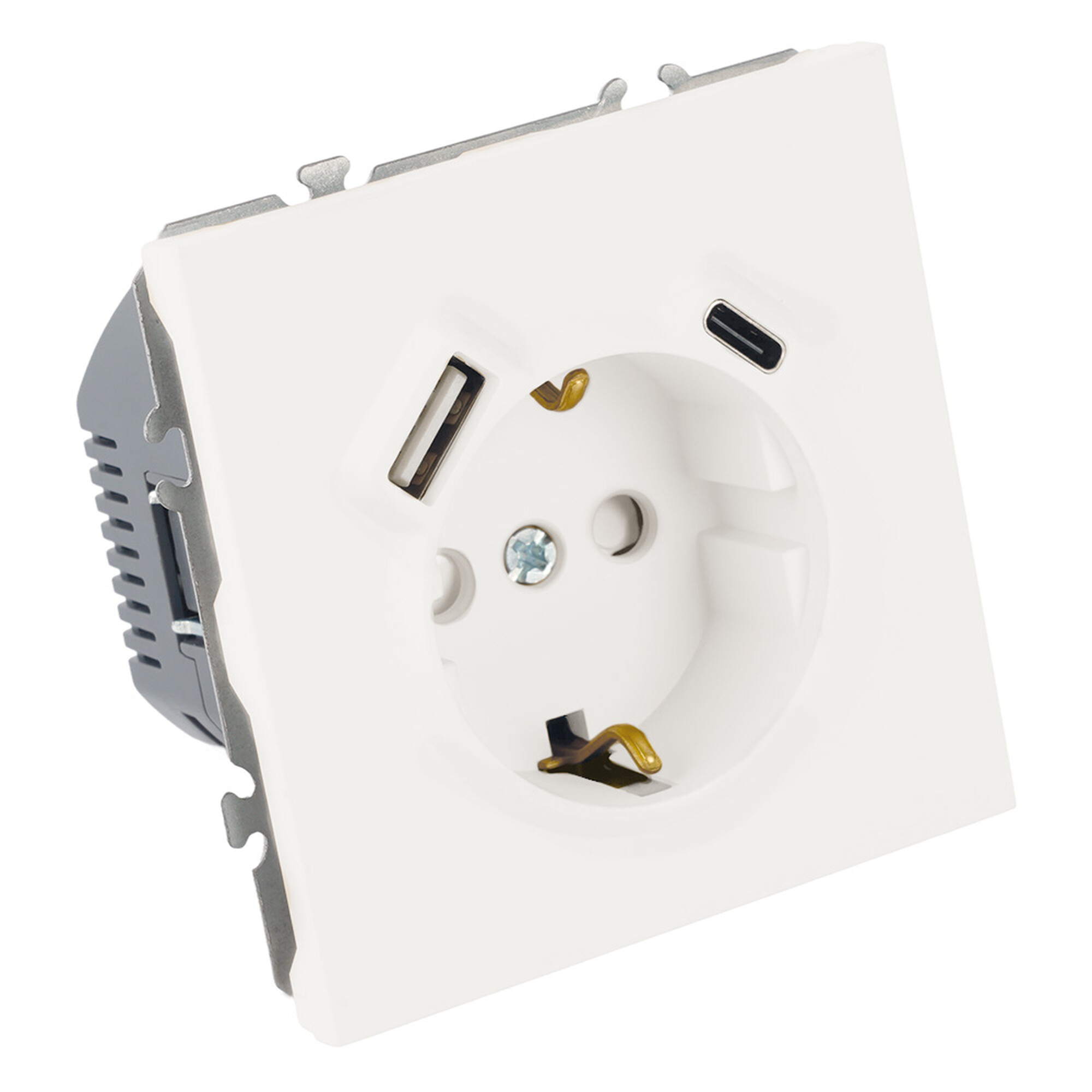 Розетка 1-местная з/ш с/з 16А + USB + Type C (механизм), 250В, 20W, серия Эмили, белый фарфор