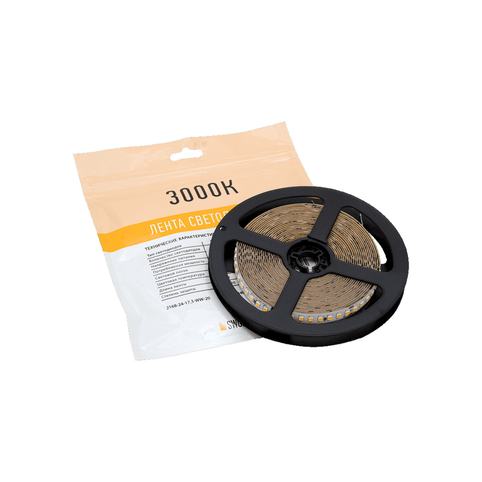 Лента светодиодная ПРО SMD2835 168LED/м 17,3Вт/м 24В IP20 Цвет:Тёплый белый (1метр) SWG