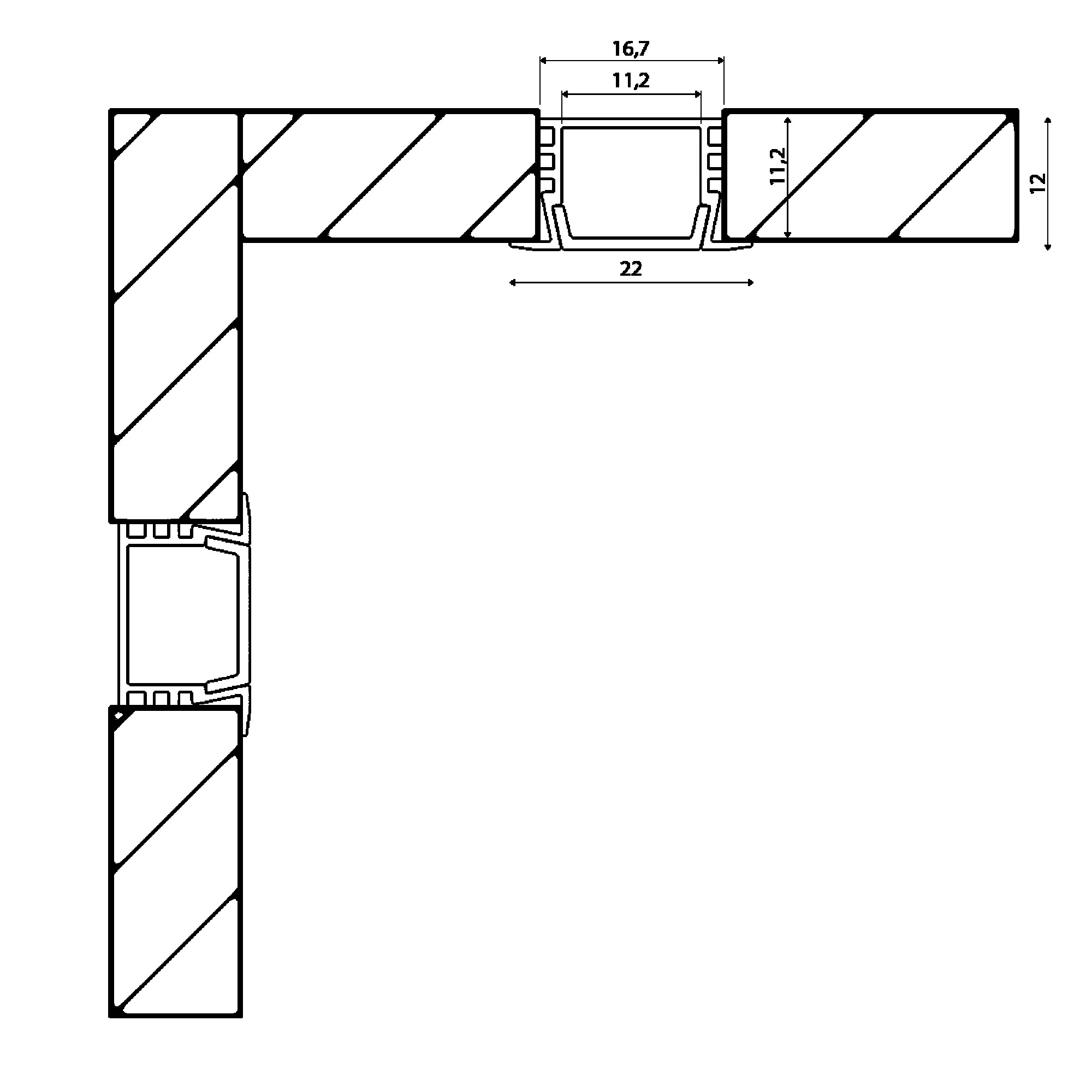 Профиль встраиваемый алюминиевый глубокий RC-2212 2м. (Комплект) SWG