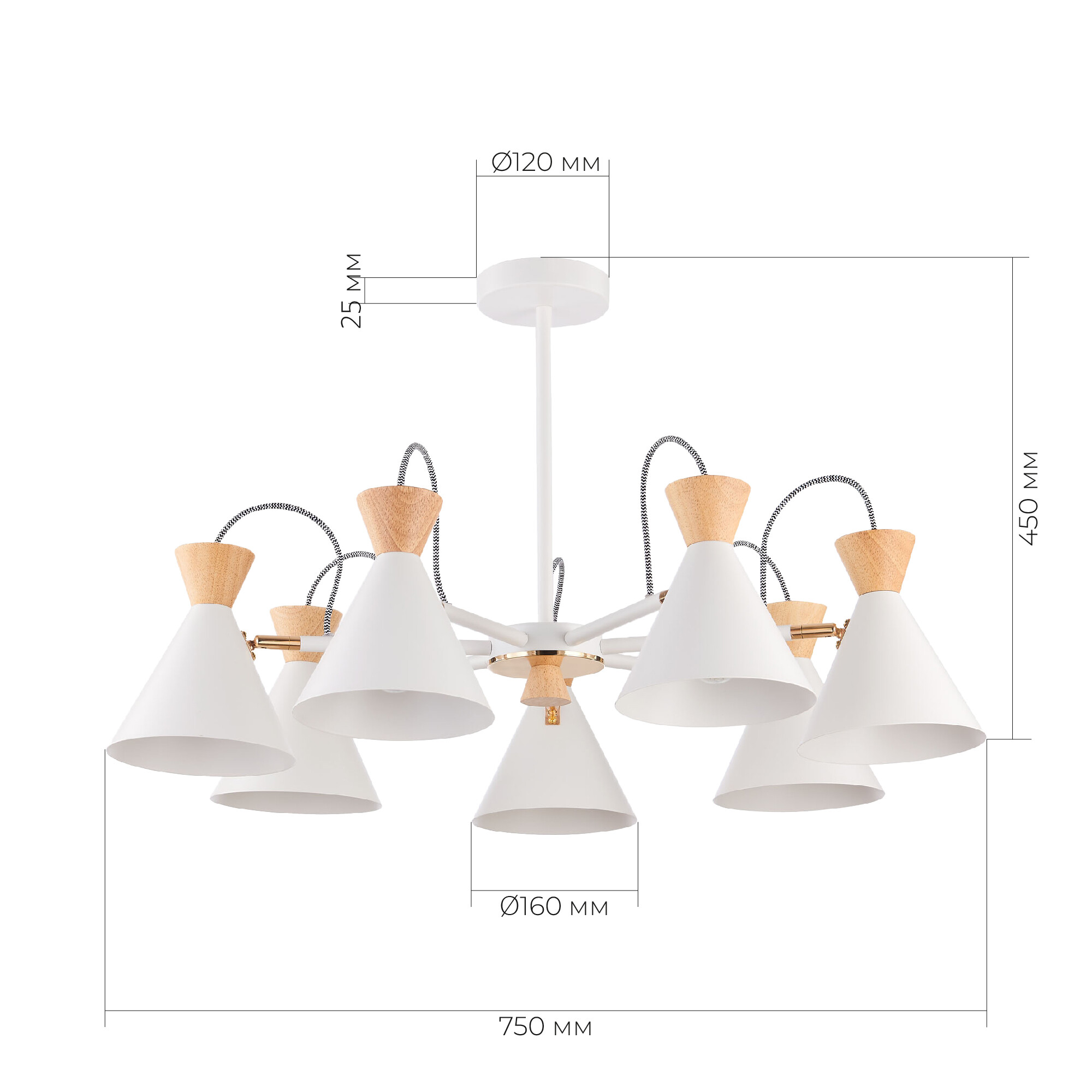 Светильник потолочный Белый, Золотистый/Белый, Светлое дерево E14 7*40W ST Luce