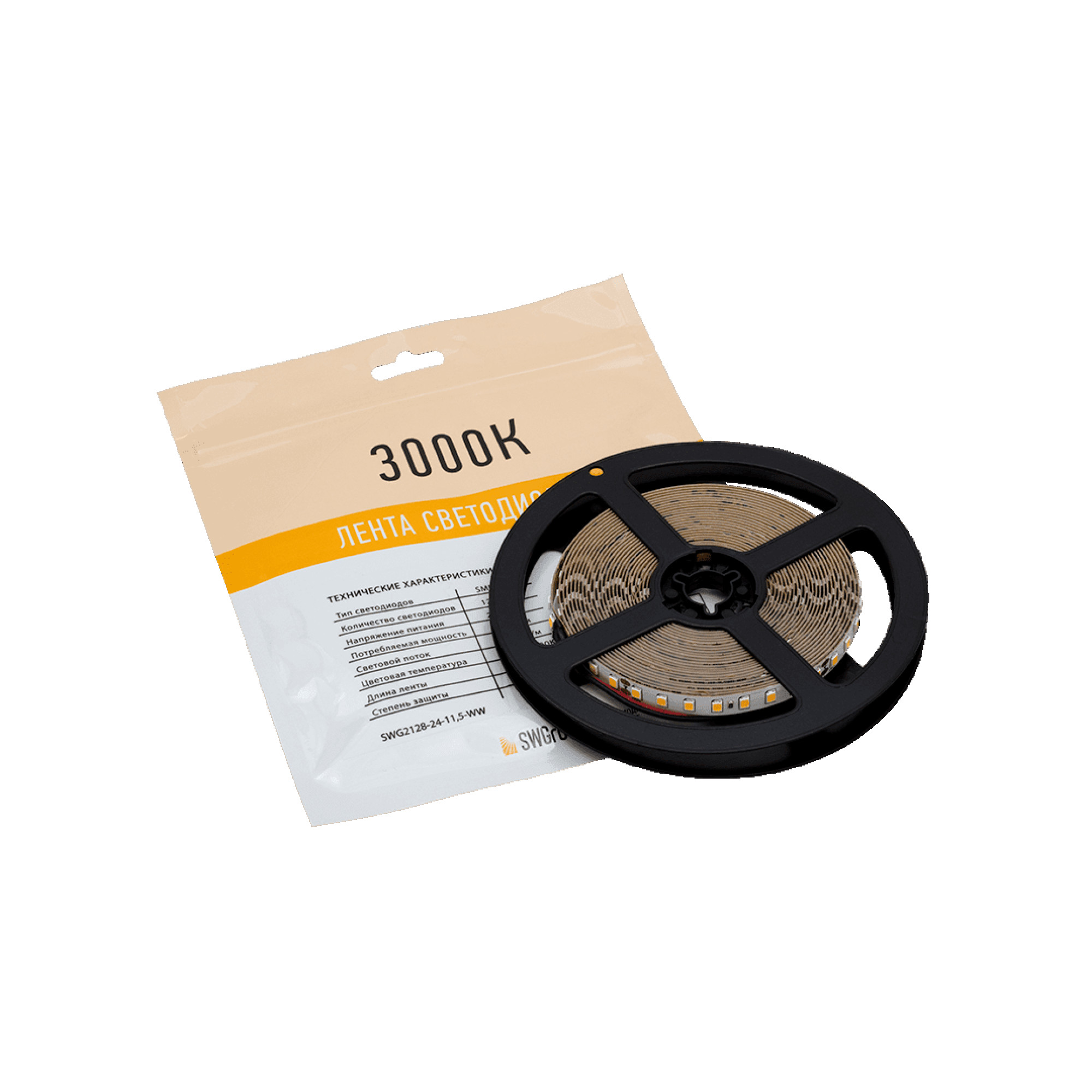 Лента светодиодная ПРО SMD2835 128LED/м 11,5Вт/м 24В IP20 Цвет:Теплый белый (1метр) SWG