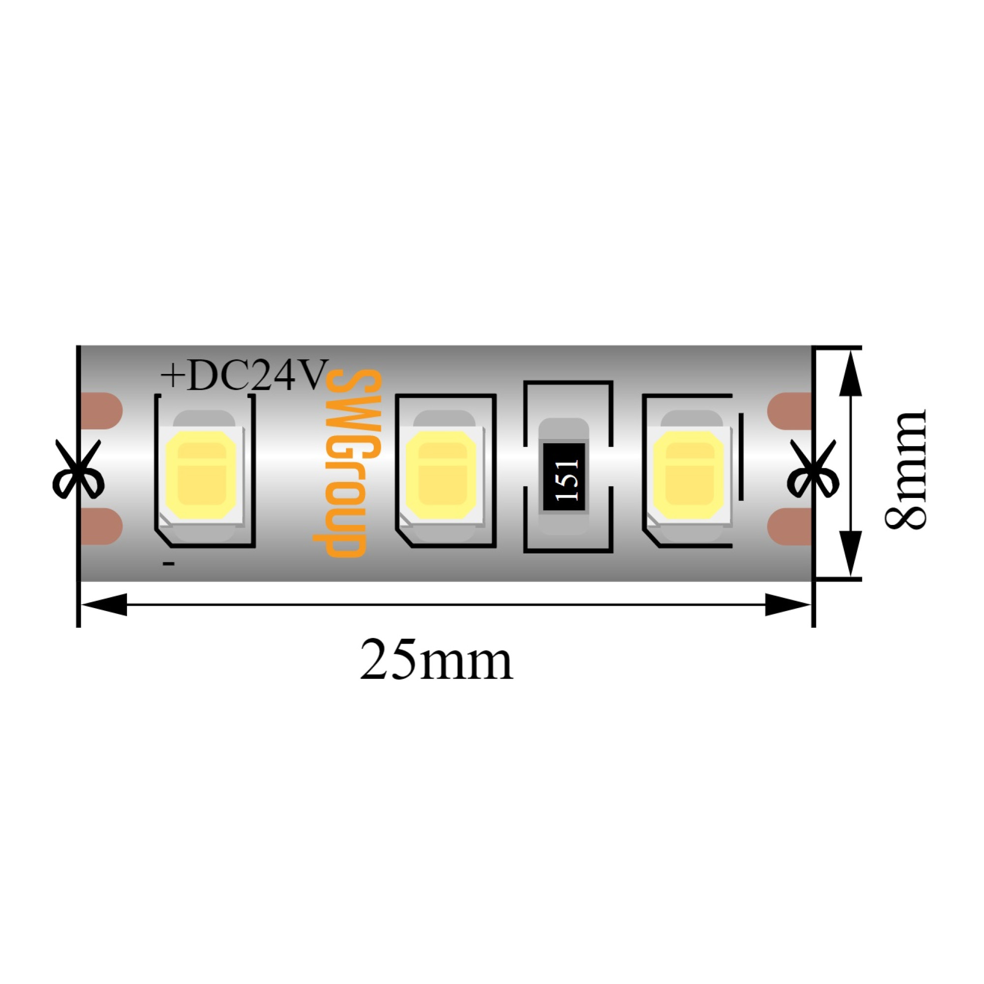 Лента светодиодная стандарт SMD2835 120LED/м 9,6Вт/м 24В IP66 Цвет:Холодный (1метр) ЗМ SWG