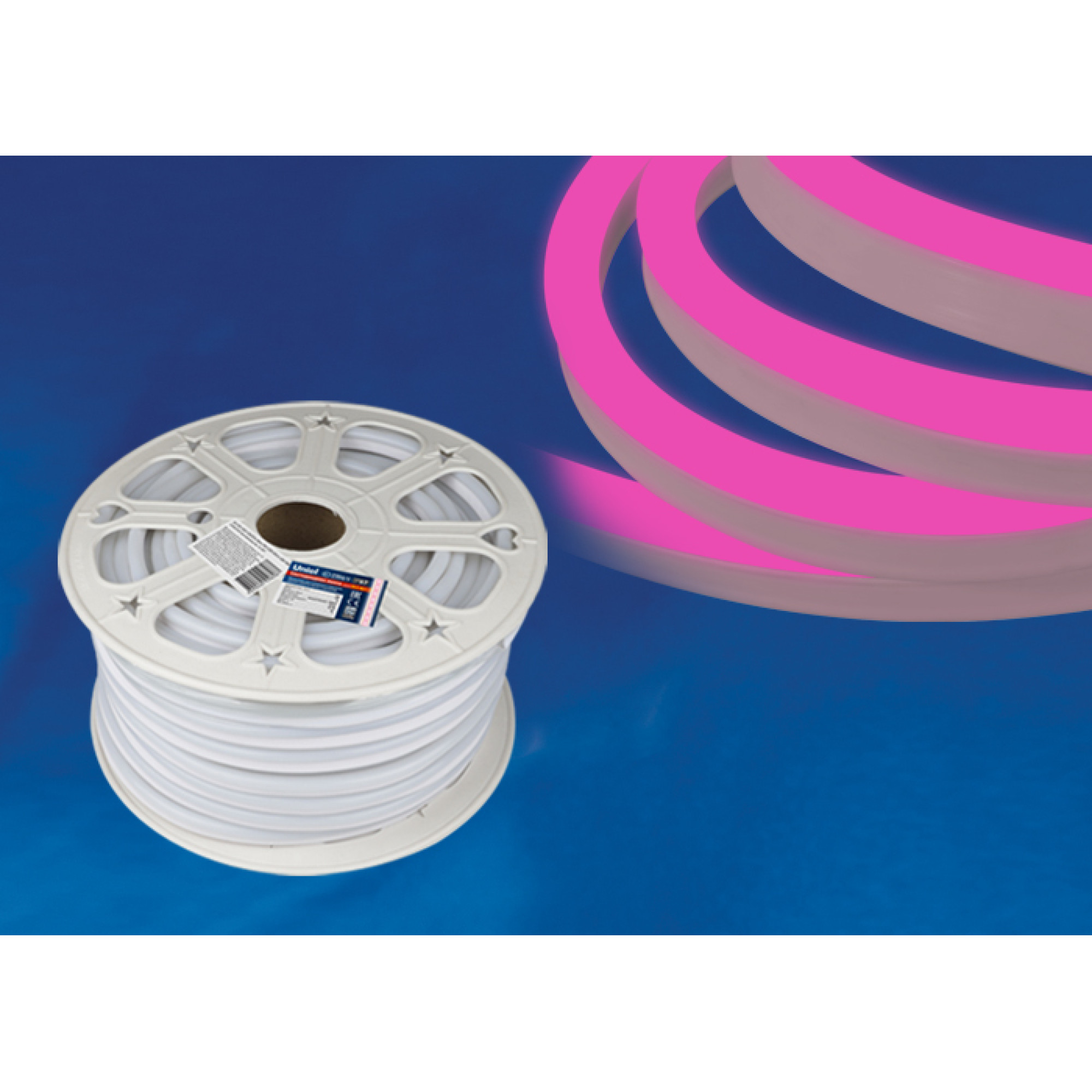 Неон гибкий ULS-N21-2835-120LED/m-8mm-IP67-220V-8W/m-50M-PINK бобина (1 метр) 50м. Uniel