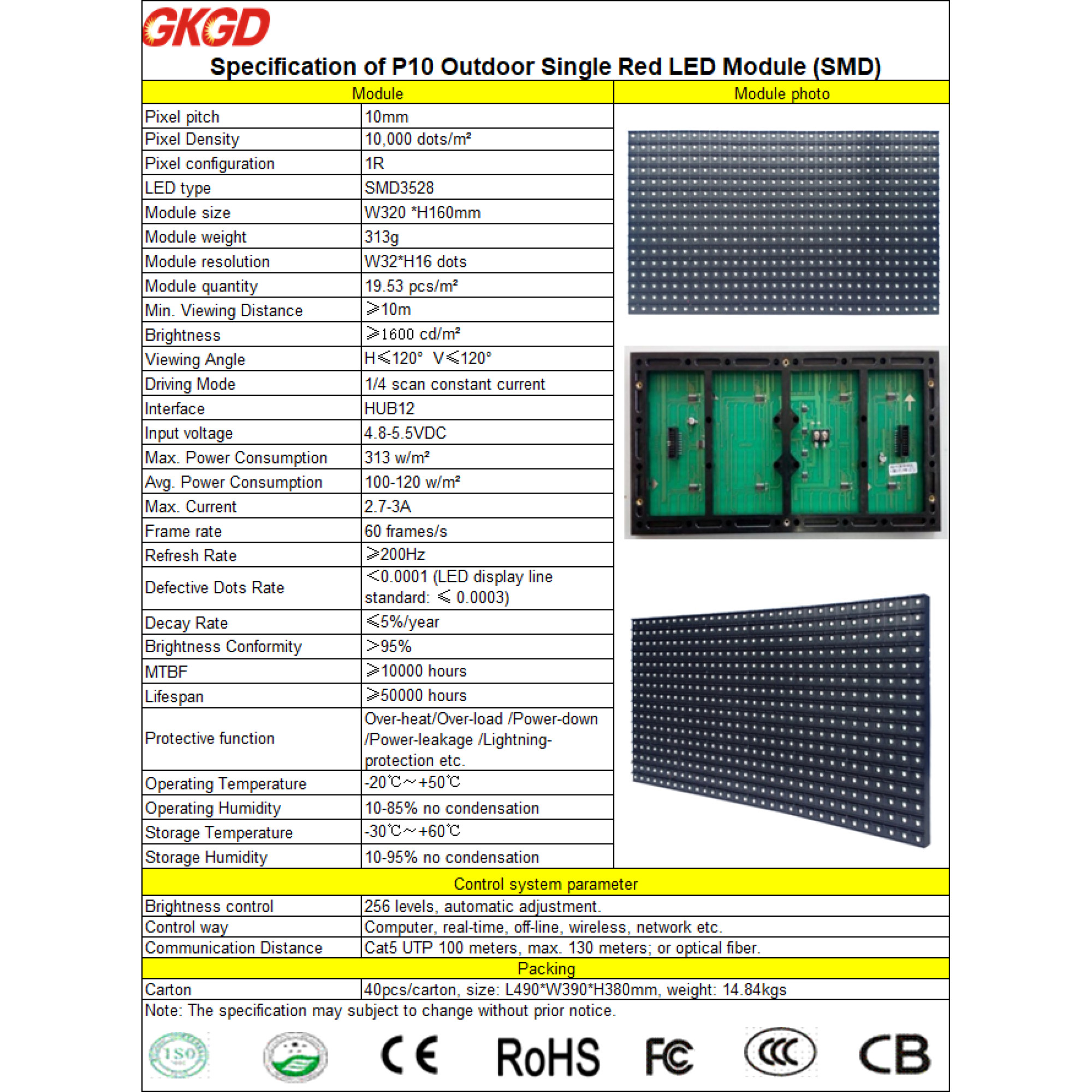 Модуль светодиодный Outdoor P10 SMD Red T051-7 GKGD