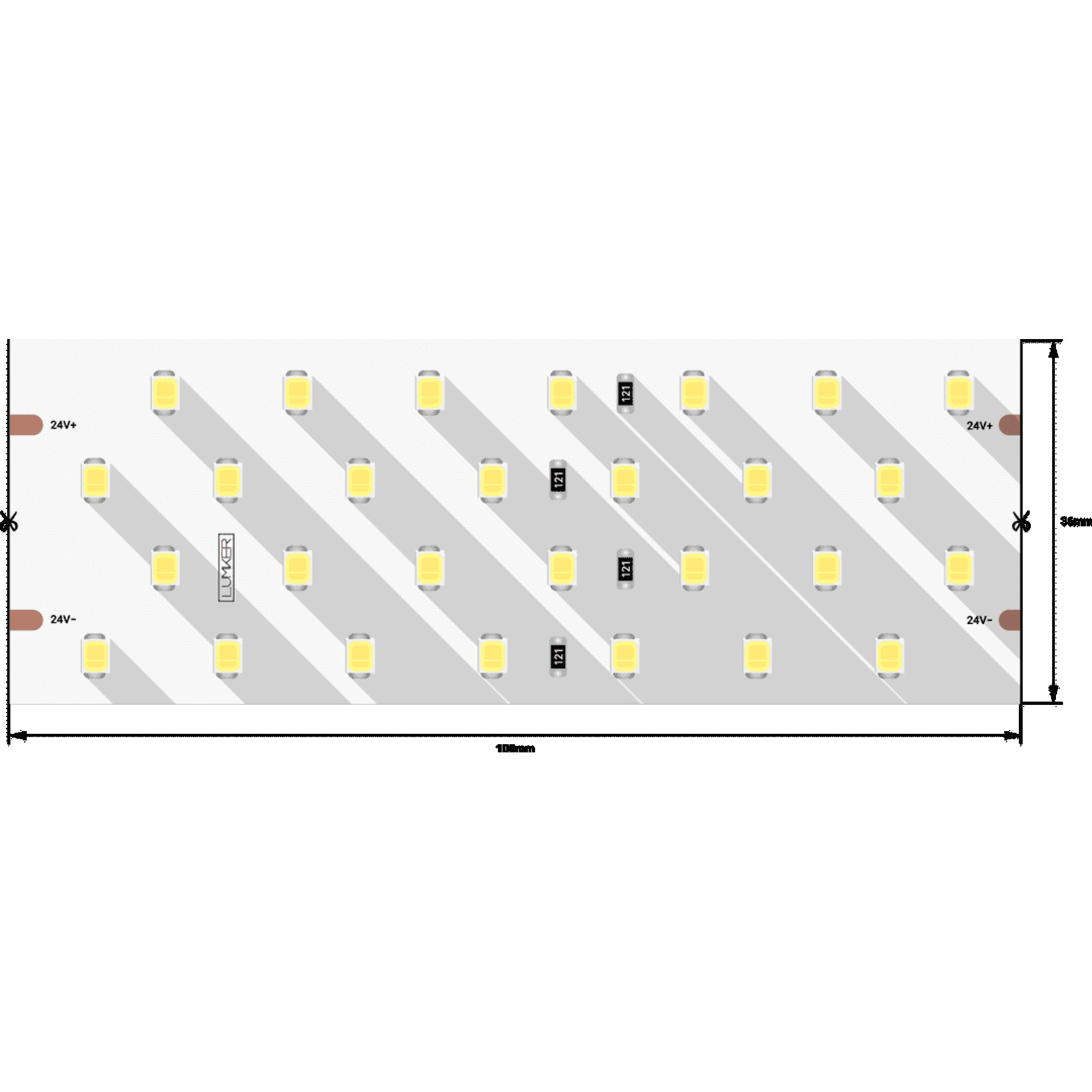 Лента светодиодная LUX2835 280LED/м 26Вт/м 24В IP33 Цвет:Нейтральный белый (4000K) (1метр) SWG