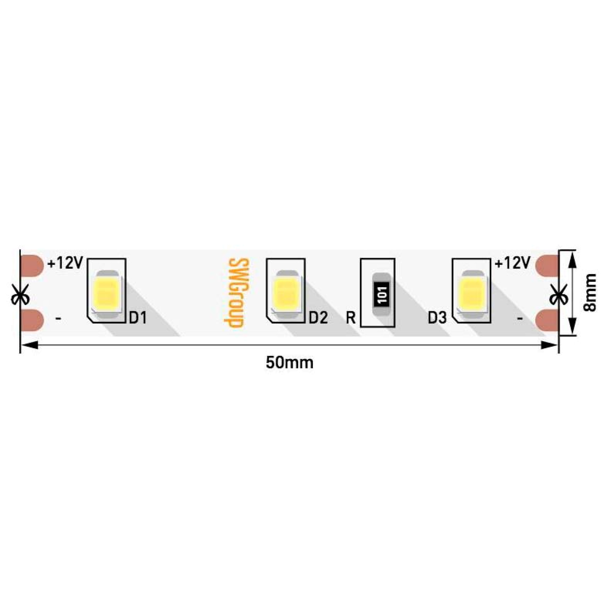 Лента светодиодная стандарт SMD2835 60LED/м 6,3Вт/м 12В IP20 Цвет: Нейтральный белый, 3М SWG
