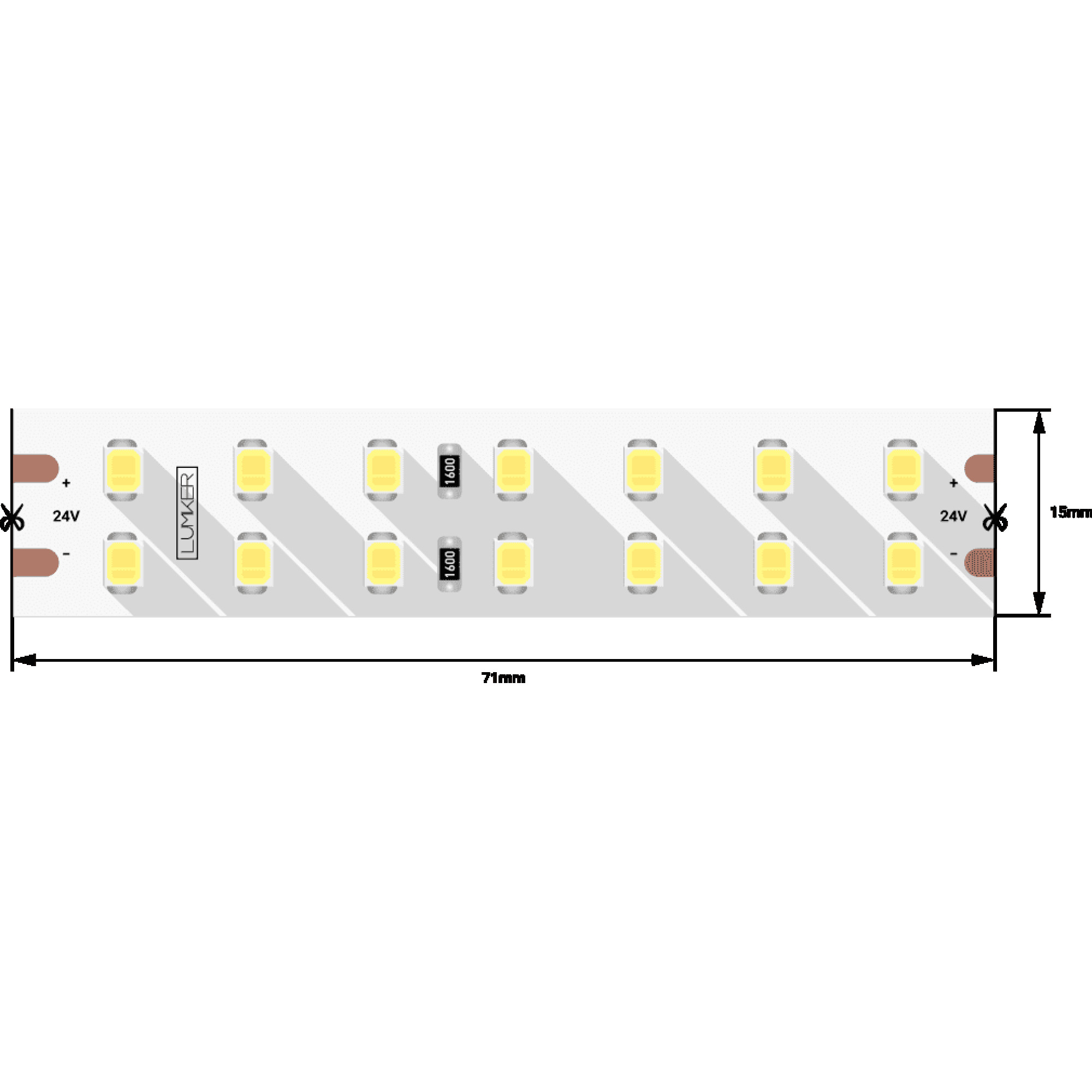 Лента светодиодная LUX2835 196LED/м 18Вт/м 24В IP33 Цвет:Нейтральный белый (4000K) (1метр) SWG