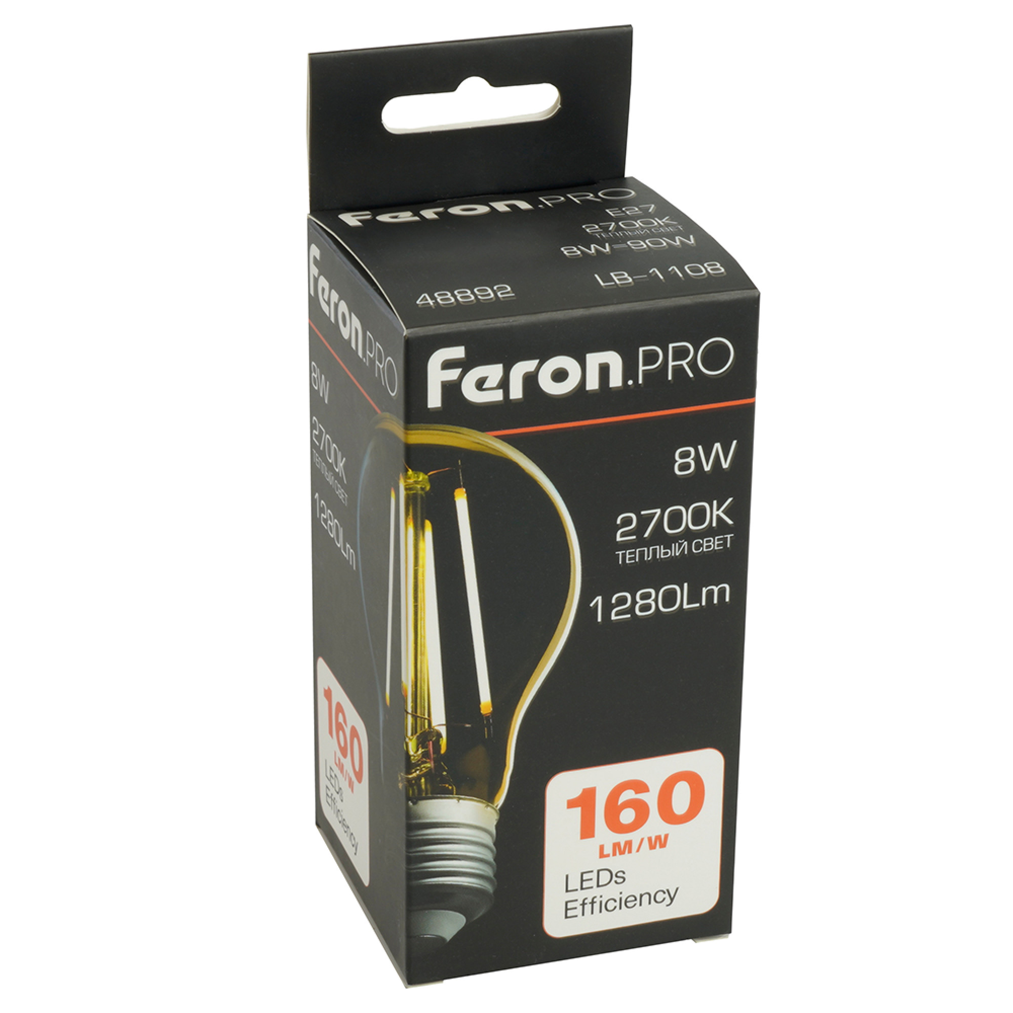 Лампа светодиодная, 1280LM 8W 175-265V E27 2700K, LB-1108 Feron