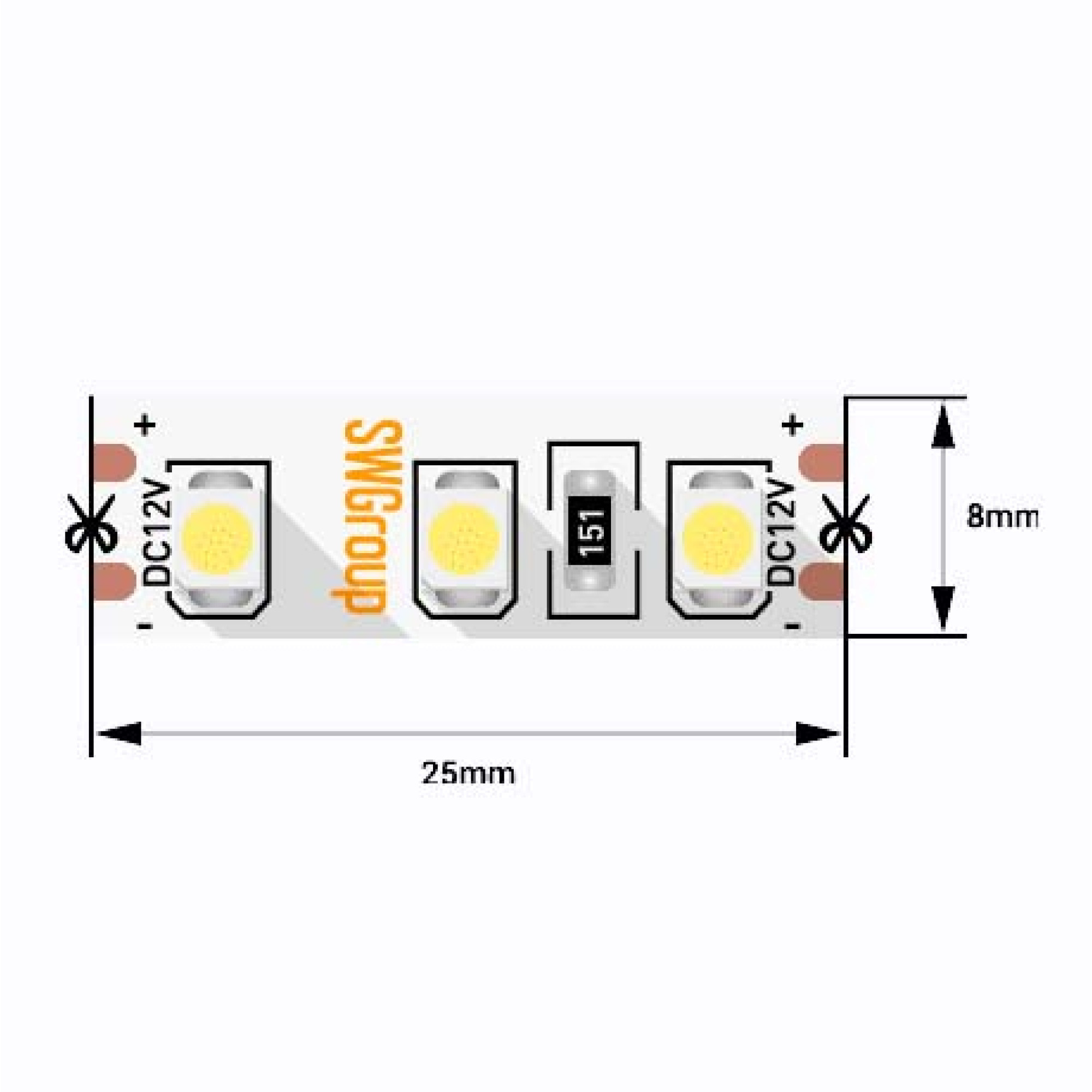 Лента светодиодная стандарт SMD3528 120LED/м 9,6Вт/м 12В IP20 Цвет:Желтый (1метр) ЗМ SWG