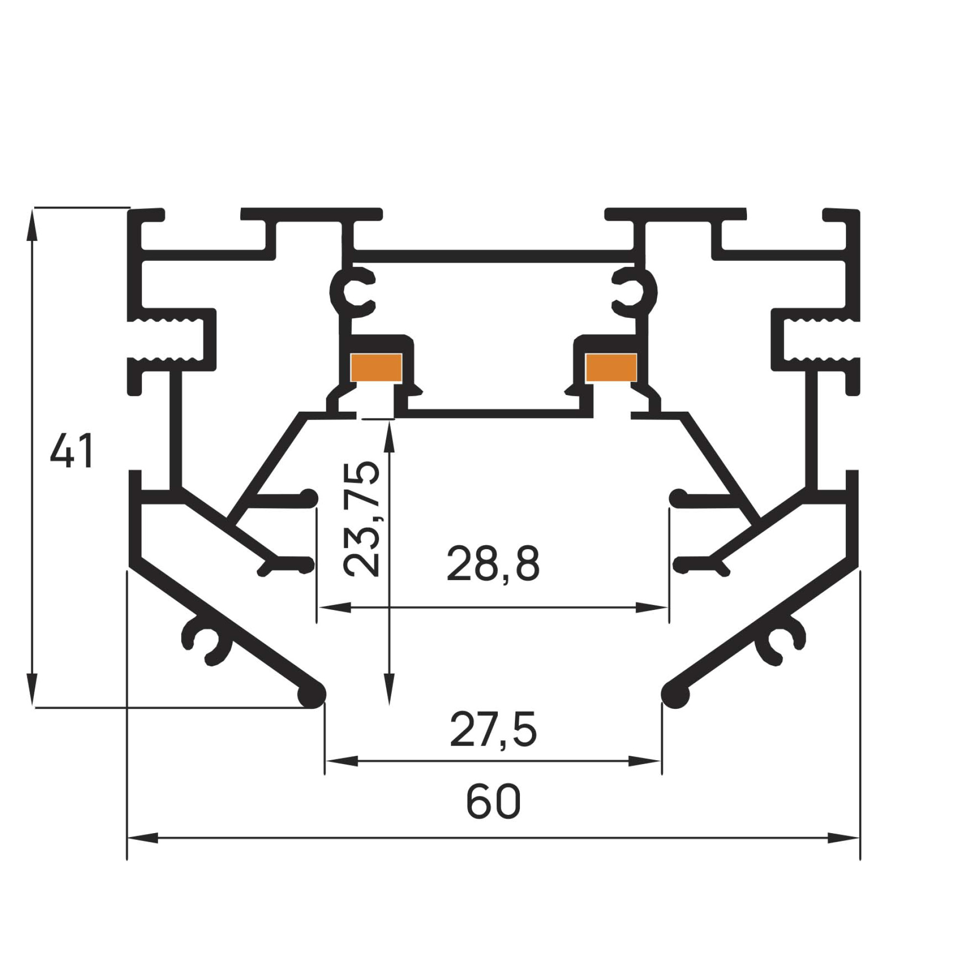 Шинопровод 1фаза встраиваемый Stretch 24/48В для магнитных треков Чёрный 1,5м SignImpress