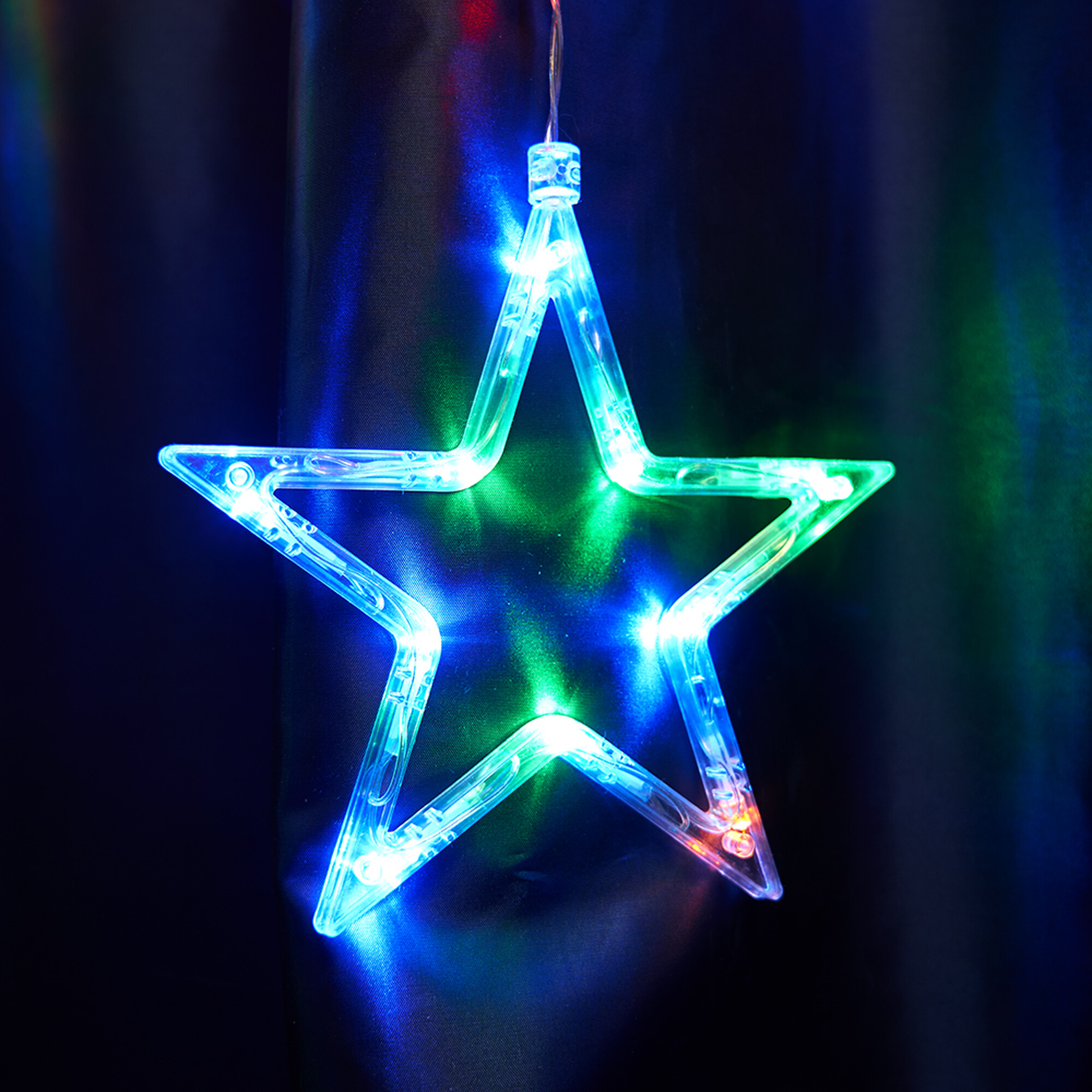 Светодиодная гирлянда CL29 бахрома Звезды 3м + 3м 230V мультиколор, статичная, c питанием от сети, прозрачный шнур Feron