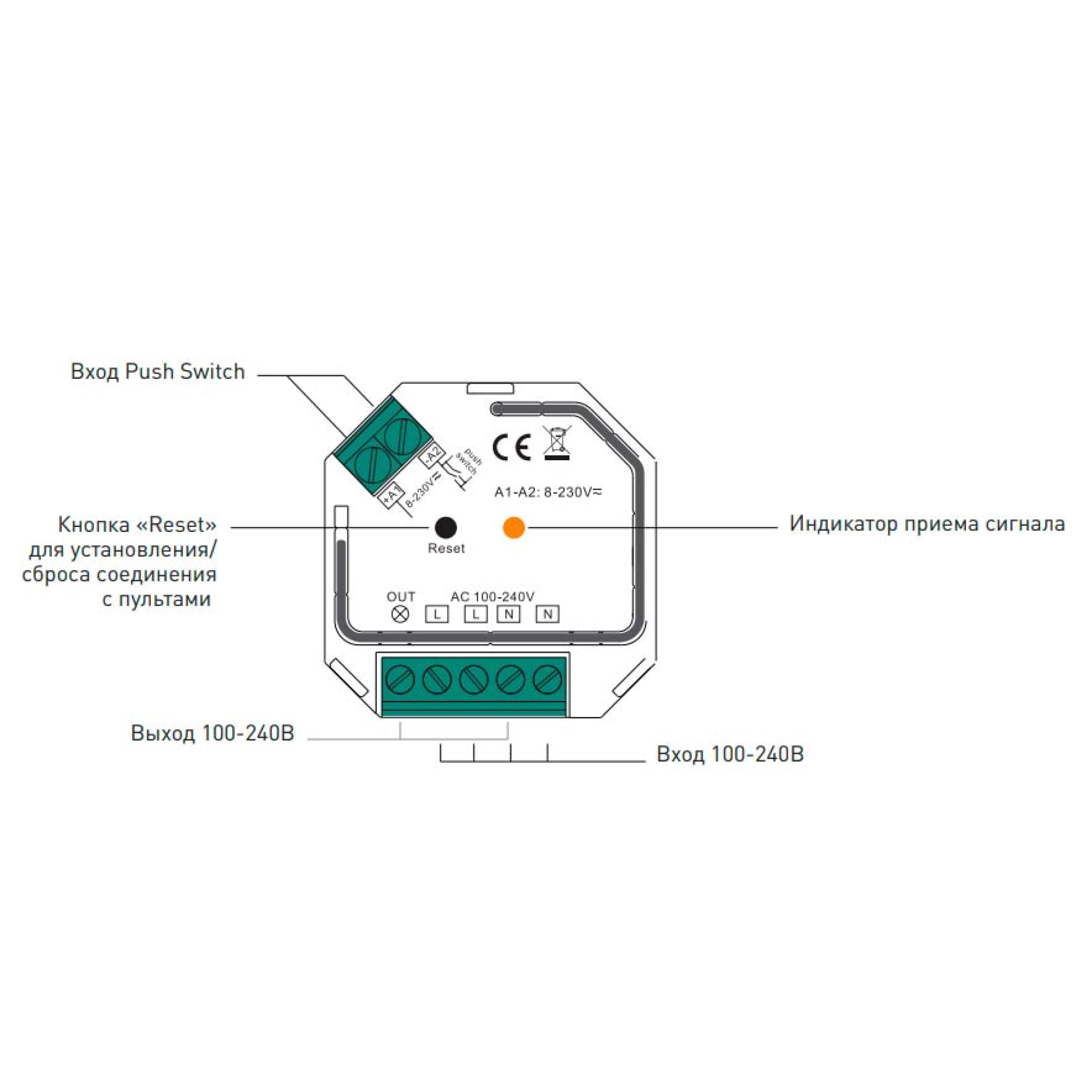 Реле EASYBUS AC 220В, с функцией push dim, 400Вт. SWG