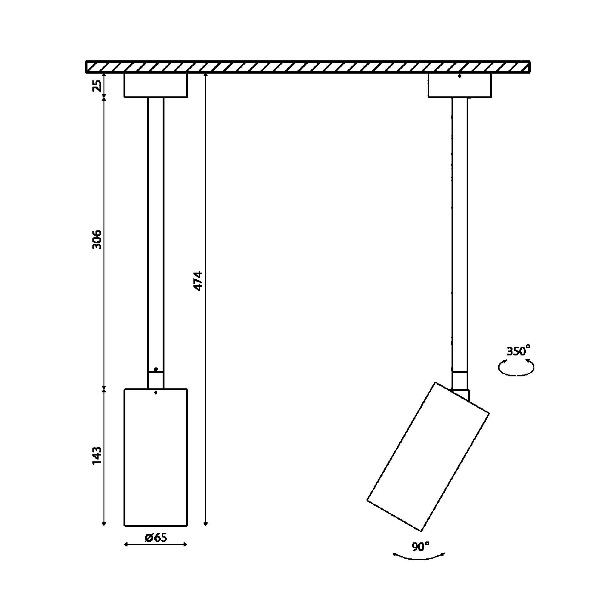 Крепление сменное М5 для светильников VILLY, поворотное накладное удлинненное, цвет черный SWG