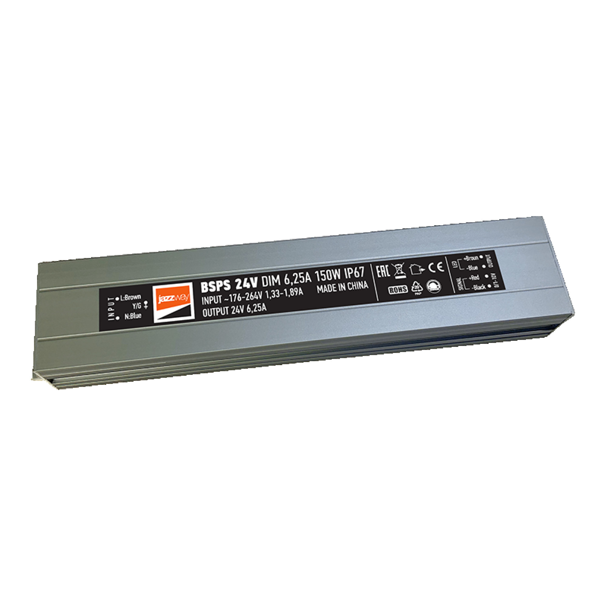 Блок питания BSPS 24V DIM  150W=6,25A диммируемый  IP67 5 л.гар. Jazzway