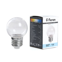 Лампа светодиодная, (3W) 230V E27 2700K G60 прозрачная, LB-371 Feron