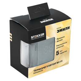 Терморегулятор Wi-Fi (механизм), STEKKER, 250В, 3500Вт, серия Эмили, RSW00-5119-10, платиново-серый, soft touch