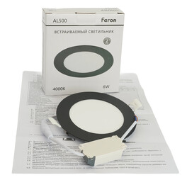 Светильник встраиваемый светодиодный 6W, 4000K ,480Lm, черный, AL500 с драйвером в комплекте Feron