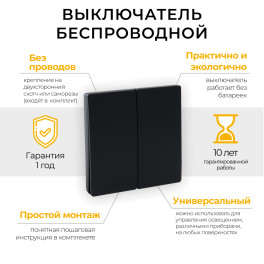 Выключатель дистанционного управления 230V 500W двухклавишный, TM82, черный, Feron 