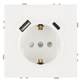 Розетка 1-местная з/ш с/з 16А + USB + Type C (механизм), 250В, 20W, серия Эмили, белый фарфор
