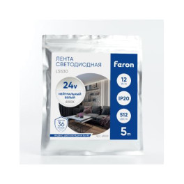 Светодиодная COB лента LS530, 512SMD(2110)/м 12Вт/м 24V 5000*10*1.8мм 4000К IP20 Feron