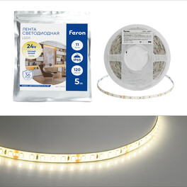 Лента светодиодная 120SMD(2835)/м 11Вт/м 24V 5000*8*1.22мм 3000К, LS511 FERON