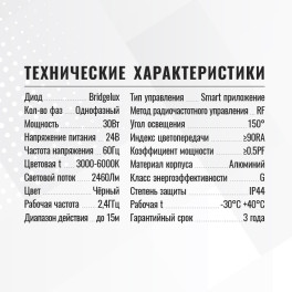 Светильник трековый 1ф магнитный линейный Smart-1 Bridgelux 24В 30Вт 3000-6000К Чёрный 3гSignImpress