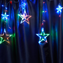 Светодиодная гирлянда CL29 бахрома Звезды 3м + 3м 230V мультиколор, статичная, c питанием от сети, прозрачный шнур Feron