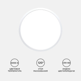 Светильник светодиодный накладной, SPIN, 24Вт, 230В/50Гц, 2400лм, 4000К, ø230х25,круг,белый Apeyron