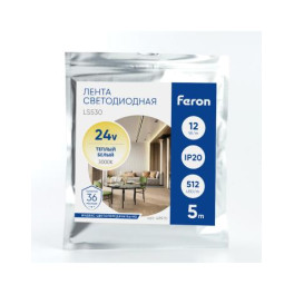 Светодиодная COB лента LS530, 512SMD(2110)/м 12Вт/м 24V 5000*10*1.8мм 3000К IP20 Feron