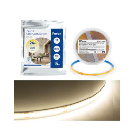Светодиодная COB лента LS530, 512SMD(2110)/м 12Вт/м 24V 5000*10*1.8мм 3000К IP20 Feron